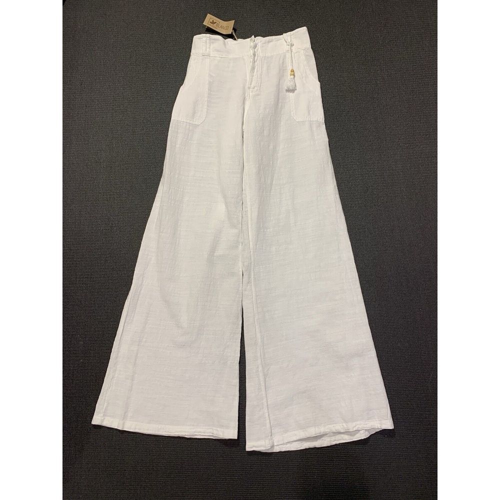 New Blanco‎ by Nature Solid White 100% Cotton Pants Wide Legs Size XL